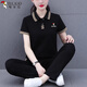 啄木鳥(niǎo)純棉休閑運動(dòng)polo套裝女夏季時(shí)尚減齡中年媽媽裝兩件套 黑色  2XL