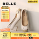 百麗（Belle）舒適優(yōu)雅單鞋女2025春新真皮蝴蝶結(jié)方跟鞋D3S1DAQ5 米白 36 (230mm)