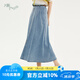 片斷（dribs＆drabs）片斷半身裙女夏季新款復(fù)古文藝范休閑街頭高腰遮胯顯瘦a字裙 牛仔藍(lán) L 165/72A