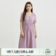 纖莉秀醋酸V領(lǐng)連衣裙大碼女裝法式氣質(zhì)高腰顯瘦裙子胖mm夏裝新款0797 粉紫色 2XL