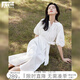對(duì)白法式氣質(zhì)襯衫連衣裙女2025夏季新款初戀小白裙燈籠袖收腰長(zhǎng)裙 月光白  M