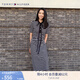 TOMMY HILFIGER【顯瘦百搭】夏季女休閑條紋收腰開(kāi)叉POLO長(zhǎng)裙連衣裙02497 黑白條紋0AY M