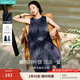 茵曼（INMAN）度假風(fēng)肌理無袖背心連衣裙2025夏季女裝新品休閑寬松拼接裙子  深牛仔藍(lán) L