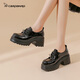 卡丹路厚底增高7cm小皮鞋女英倫風(fēng)2025年秋冬季新款單鞋粗跟系帶樂(lè )福鞋