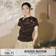 愛居兔不規(guī)則設(shè)計感短袖T恤女2025年夏季新款袖針織上衣ENZDJ2Q015A 深棕鑲拼17 L