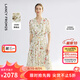 朗姿桑蠶絲v領(lǐng)高腰a字碎花裙2025年夏季新款高級感氣質(zhì)中長連衣裙 米白色 L