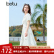 百圖betu女裝2025夏季新款衣服連衣裙V領燈籠袖繡花面料裙子女2503T93 米白 M