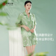 繡娘絲綢真絲睡衣女士短袖翻領(lǐng)印花100%桑蠶絲家居服套裝幸運有你節日禮物 淺綠色 M (160)