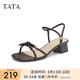 他她（TATA）一字帶高跟涼鞋女時(shí)尚通勤法式粗跟涼鞋2024夏新7ZO06BL4 啡色 37