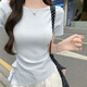 沂懿針織短袖女夏季衣服新款上衣洋氣顯瘦遮肚子高級感設計感小眾甜美 荷葉邊收腰短袖針織衫【藍色】 均碼 【建議120斤內】