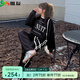 惟友大碼女裝套裝胖妹妹春裝胖mm200斤休閑衛(wèi)衣闊腿衛(wèi)褲 黑色 XL 【尺碼偏大】 建議130-150斤