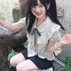 DAVEY MODE休閑運(yùn)動(dòng)套裝女2025夏季新款短袖條紋襯衫短裙甜美少女減齡兩件套 杏色條紋襯衫 單件 M