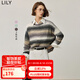 LILY秋新款女裝含羊駝毛漸變條紋紗線圓領(lǐng)通勤百搭針織衫毛衣 509深灰 L