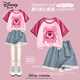 DISNEY迪士尼童裝2025夏季新款時尚牛仔褲夏季褲子舒適女童短袖夏裝套裝 迪賣萌莓粉+純色湖藍(lán) 160 160cm