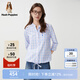 Hush Puppies暇步士女裝春新款清新藍(lán)白格紋七分袖抽繩襯衫女 368藍(lán)白 L