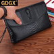 GDGX手拿包男真皮男士手包頭層牛皮商務(wù)休閑手抓包鱷魚(yú)紋大容量信封包 黑色 長(cháng)27*高17*寬2cm