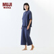 無印良品（MUJI）女式 無側(cè)縫楊柳紗織五分袖睡衣 家居服25年夏季女款套裝女裝 煙熏藍(lán)色 L (上裝165/88A 下裝165/70A)