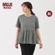 無(wú)印良品（MUJI）女式 泡泡紗 短袖罩衫 t恤上衣打底衫女款內(nèi)搭新品 BC2PDA5A 黑色格紋 L (165/88A)