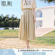 香影a字半身裙女卡其色2025夏裝新款氣質(zhì)中長裙子淑女超仙高腰裙 淺卡其 L 165/88A/110-125斤