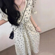 妙奕嘉法式碎花連衣裙女士裙子女夏季2025新款輕奢新品小個(gè)子顯瘦遮肚子 V領(lǐng)抽繩褶皺泡泡袖碎花連衣裙 L 【建議100-115斤】