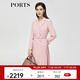 PORTS寶姿秋冬新品女裝優(yōu)雅氣質西裝V領雙排扣褶裥拼接中長連衣裙 粉色-2 XS (2)