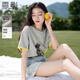 香影【小熊奇遇T】灰色短袖t恤女夏2025新款寬松落肩撞色刺繡上衣 熔巖灰色 M 160/84A/95-110斤