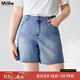 MsShe【復(fù)古寬松闊腿牛仔短褲】大碼女裝2025新款夏季胖mm巨顯瘦 牛仔淺藍色現(xiàn)貨 3XL