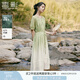 香影果綠色漸變苧麻連衣裙女2025夏季新款萊賽爾天絲泡泡袖系帶裙 果綠 S 155/80A/85-95斤