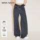 MISS SIXTY【環(huán)保丹寧】進(jìn)口牛仔面料 牛仔褲女復(fù)古黑灰色高腰顯瘦直筒褲 黑灰 23