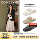 康莉（COMELY）羊皮穆勒鞋女2025年春季圓頭平底復(fù)古樂福包頭半拖鞋 英倫黑  38 