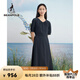 beanpole【度假連衣裙】濱波  春夏女士優(yōu)雅小V領(lǐng)短袖連衣裙 藏青色 M 165/88A