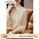 ZXEGI高檔設(shè)計感真絲襯衫女長袖蕾絲法式100%桑蠶絲氣質(zhì)通勤風上衣 米色 XL