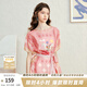 兩三事夢(mèng)馬游記 2025夏季新款甜美印花綁帶連袖雪紡衫女寬松 粉色 M