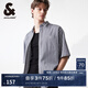 杰克·瓊斯（JACK&JONES）男裝夏季男士襯衣略寬松版型條紋休閑文藝風(fēng)短袖襯衫224204037 深藍(lán)色E40 常規(guī) 深藍(lán)色E40 M