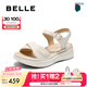 百麗（Belle）寬條帶休閑涼鞋女2025夏季新款商場同款真皮厚底涼鞋D6N2DBL5 米白 38 (240mm)