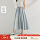 茵曼（INMAN）格紋剪花純棉半身裙2025夏季女裝新款松緊腰寬松a字中長裙 藍條 XL