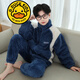G.duck品牌童裝男童法蘭絨加厚睡衣秋冬新款冬季兒童珊瑚絨家居服套 23726 藍色 170