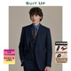 休塔（SUITUP ）高端西服套裝男新郎結(jié)婚正裝禮服修身?xiàng)l紋商務(wù)休閑西裝英倫風(fēng)薄款 布塔斯灰黑【上衣+褲子】 XL 【50A]