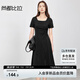 尚都比拉輕熟風(fēng)通勤A字連衣裙女春夏修身顯瘦小黑裙短袖中長(zhǎng)裙 黑色  L 