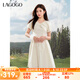 lagogo泡泡袖少女感純色連衣裙女拉谷谷2025夏新款甜美蝴蝶結(jié)裙子 米黃色 S