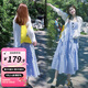 婧麒（JOYNCLEON）孕婦裝連衣裙春夏2025款甜美小清新吊帶裙子防曬襯衫女高級(jí)感 白色襯衫+藍(lán)色裙【套裝】 XL