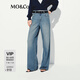 MO&Co.牛仔褲2025夏新品天絲棉質(zhì)潑漆設(shè)計(jì)感經(jīng)典藍(lán)中高腰MBE2JENT05 牛仔藍(lán)色 XL /XL