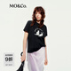 MO&Co.短袖T恤2025夏新品5A抗菌防螨棉質(zhì)萌寵印花寬松圓領(lǐng)MBE2TEE035 黑色 M /165