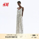 H&M女士連體衣2025年秋季新款腰部系帶時尚印花連身褲1295327 奶油色/黑色花卉 XS 155/80