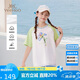 英氏（YEEHOO）女童T恤兒童短袖中大童裝上衣寬松休閑甜美撞色拼接夏 綠色  160 