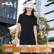 FILA 斐樂官方女裝針織連衣裙2025夏季新款時尚簡約修身開衩長裙子 正黑色-BK XL 175/92A/XL