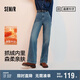 森馬（Semir）森柔牛仔|牛仔褲女抓毛拖地褲顯腿直2024冬季闊腿褲109724124001