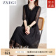 ZXEGI高檔重磅桑蠶絲100%連衣裙女夏季時尚黑色重工刺繡真絲裙子女 黑色 2XL （121-135斤）