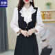 羅蒙2025時(shí)尚顯瘦假兩件西裝拼接連衣裙女年秋季新款設計長(cháng)袖中長(cháng)裙子 黑色 XL 【建議115-125斤)