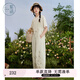 紫涵（ZIHAN）紫涵直筒闊腿背帶褲女夏季森系田園風(fēng)刺繡寬松高腰連體褲 米金 M